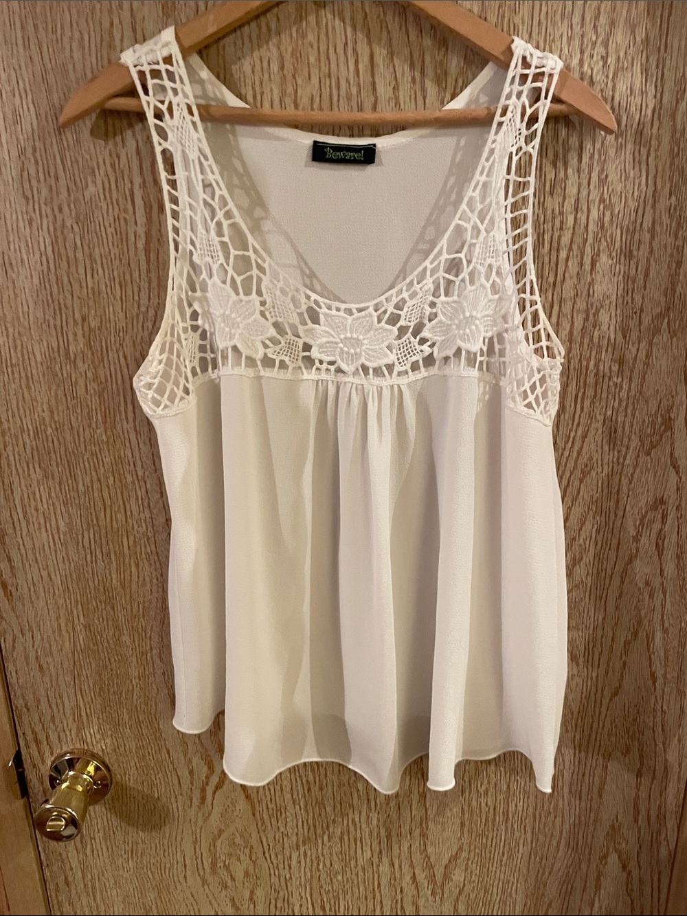 Boho Crochet Yoke White Tank Top by Beware